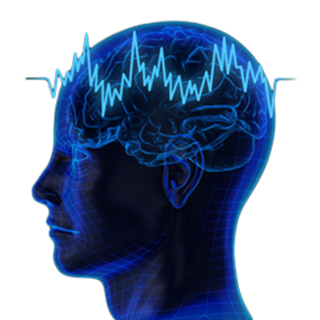 picture of a transparent blue human head showing the brain, with an electric current laid on top of the brain