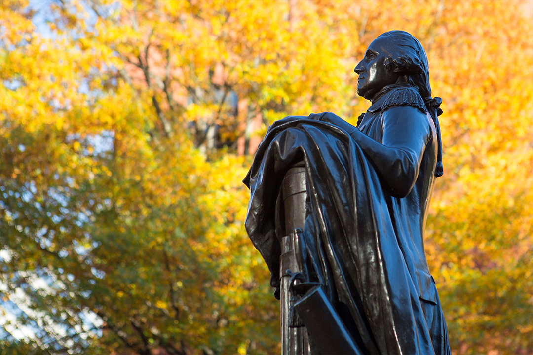 George Washington statue overlooking University Yard
