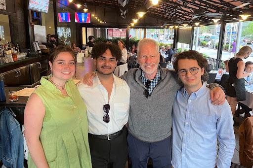 Thacher-Reynolds prize winners (from left )Eliza Wizner, Shawky Darwish and Dylan Sapienza with donor and philosophy alumnus, Michael Thacher, BA ’70.